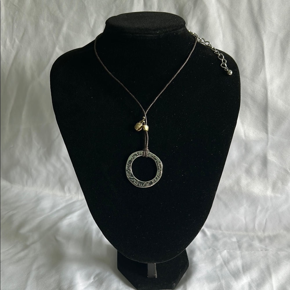 Chicos Journey Inspirational Multi Tone Pendant With Brown Cord Necklace